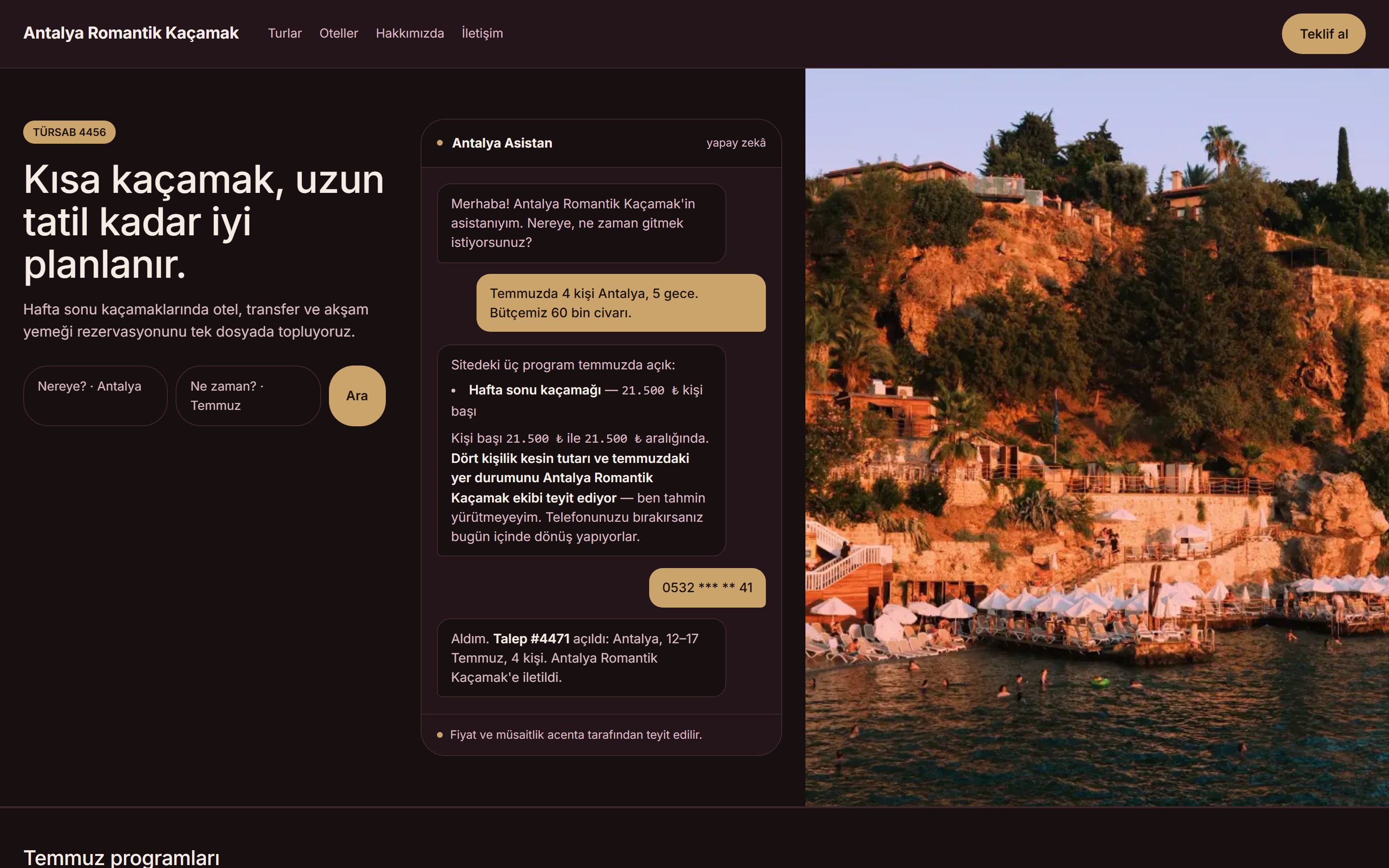 Antalya Romantik Kaçamak sitesi — Vaha yönü