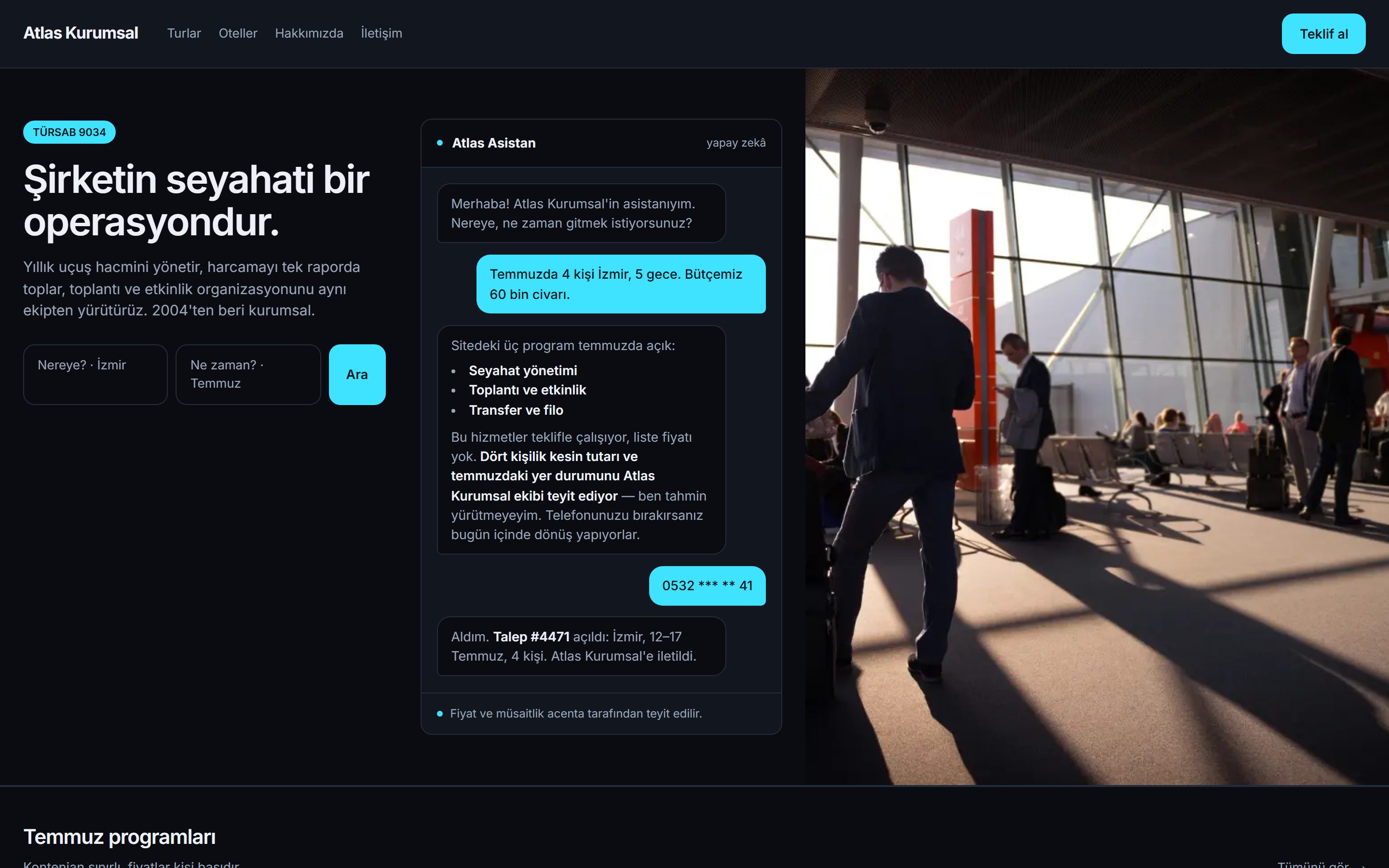 Atlas Kurumsal sitesi — Pano yönü